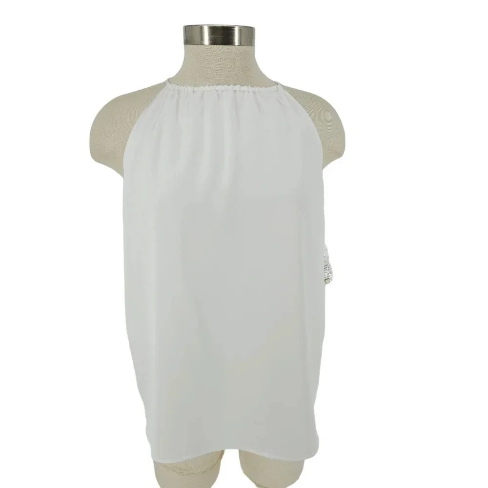 Bar III Halter Tank Top White Sleeveless Button Back Shirt Blouse